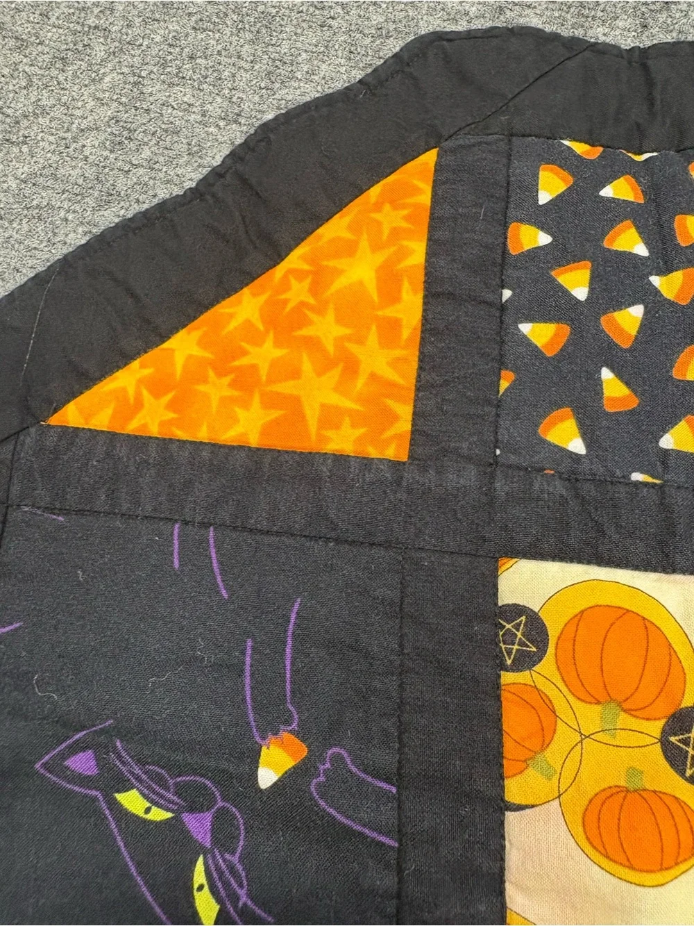 Octagonal Halloween Quilted Table Topper in Black and Orange